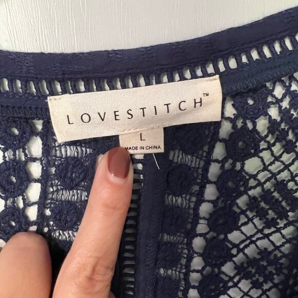 VICI LOVESTITCH Du Jour Crochet Blouse in Navy Crochet size Large‎ - Picture 4 of 6